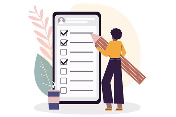 Illustration of a woman completing an oversized form